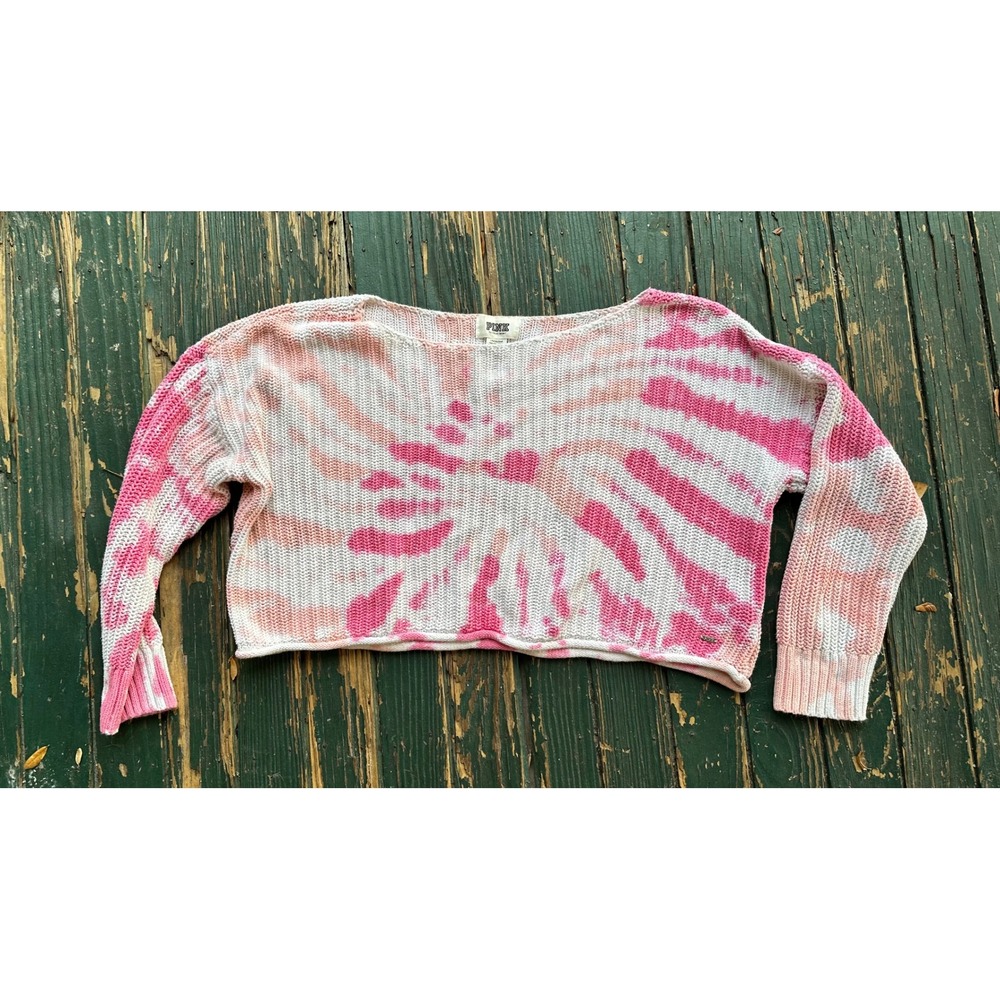 Pink Victoria's Secret Tie Dye Cropped Knit Sweater Pink Orange Large J372